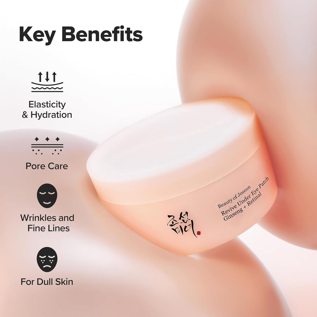 Revive under Eye Patch with Retinal and Ginseng, for Puffy Eyes, Fine Lines and Wrinkles, Collagen, Peptide, Adenosine and Bakuchiol, for All Skin Types, 60 Sheets, 30 Pairs