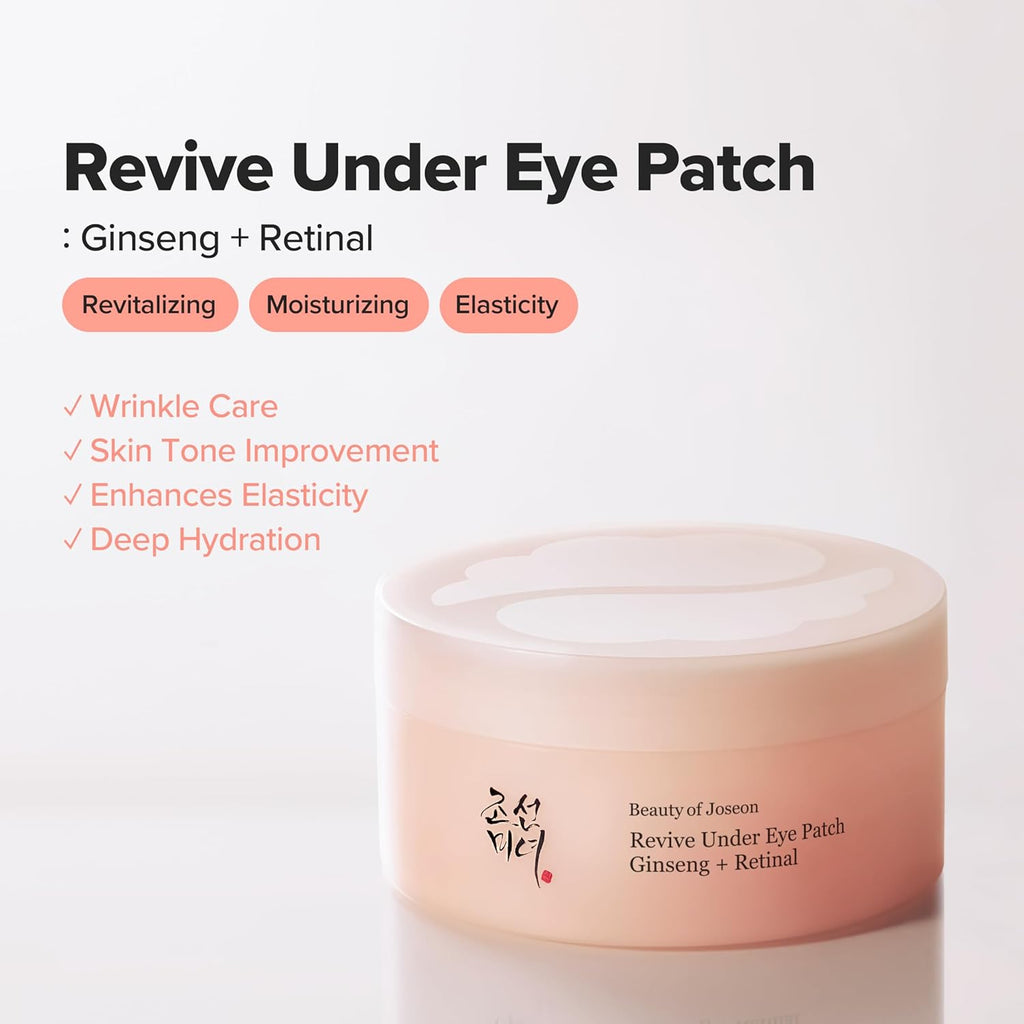 Revive under Eye Patch with Retinal and Ginseng, for Puffy Eyes, Fine Lines and Wrinkles, Collagen, Peptide, Adenosine and Bakuchiol, for All Skin Types, 60 Sheets, 30 Pairs